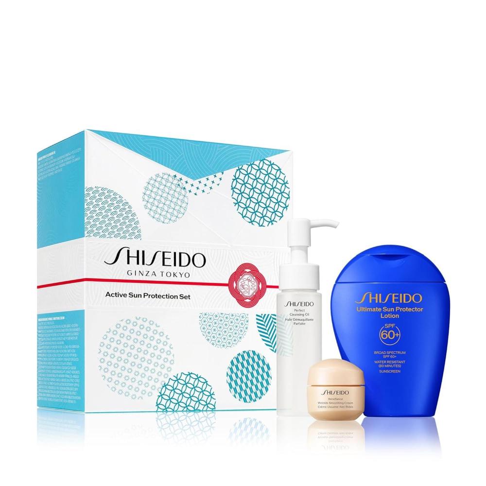imageShiseido Active Sun Protection Set  Includes Ultimate Sun Protector Lotion SPF 60 150 mL Perfect Cleansing Oil 40 mL ampamp Benefiance Wrinkle Smoothing Cream 15 mL  81 Value