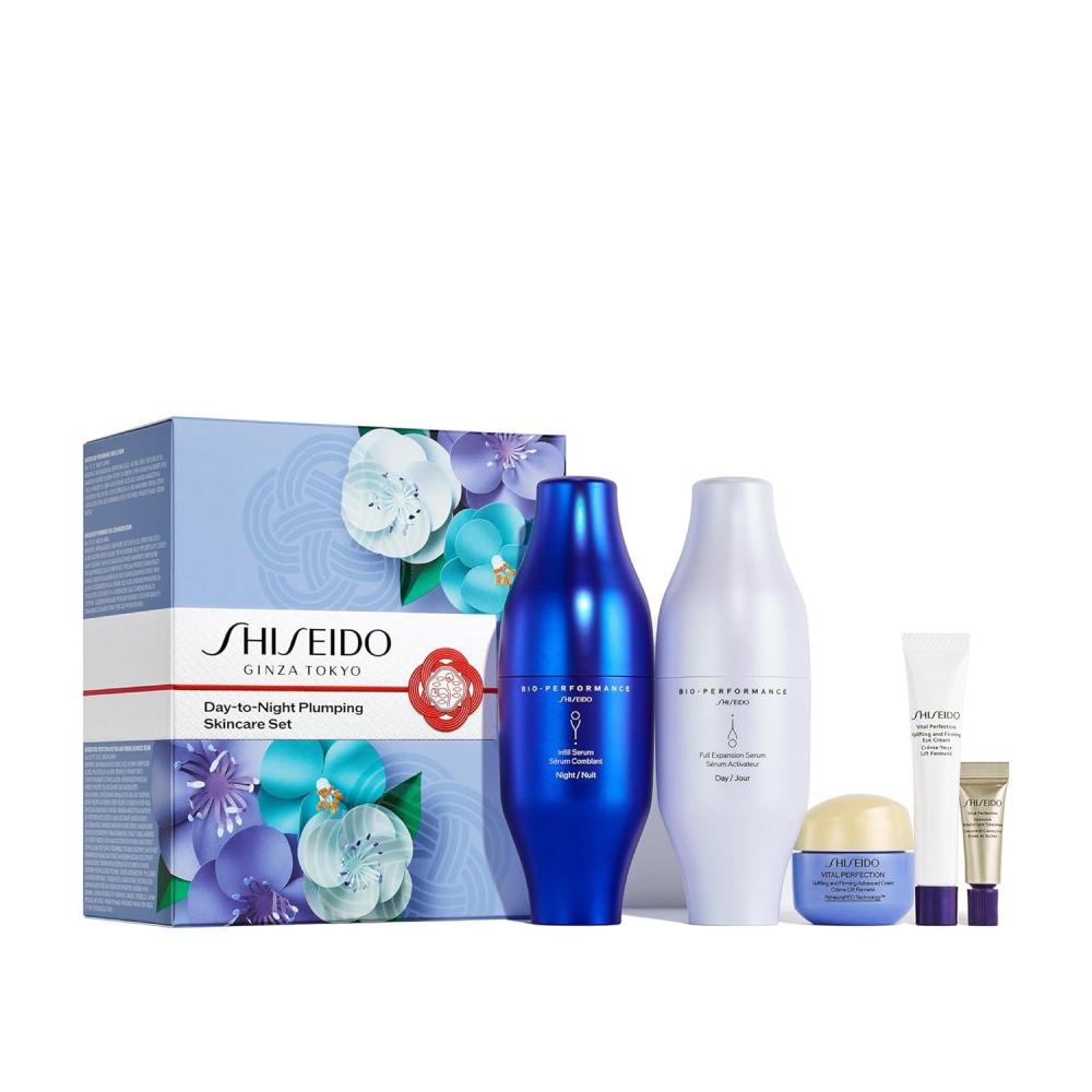 imageShiseido DaytoNight Plumping Skincare Set  BioPerformance Skin Filler Serums 30mL x2 Vital Perfection Advanced Cream 15mL Eye Cream 5mL ampamp Intensive WrinkleSpot Treatment 2mL  375 Value