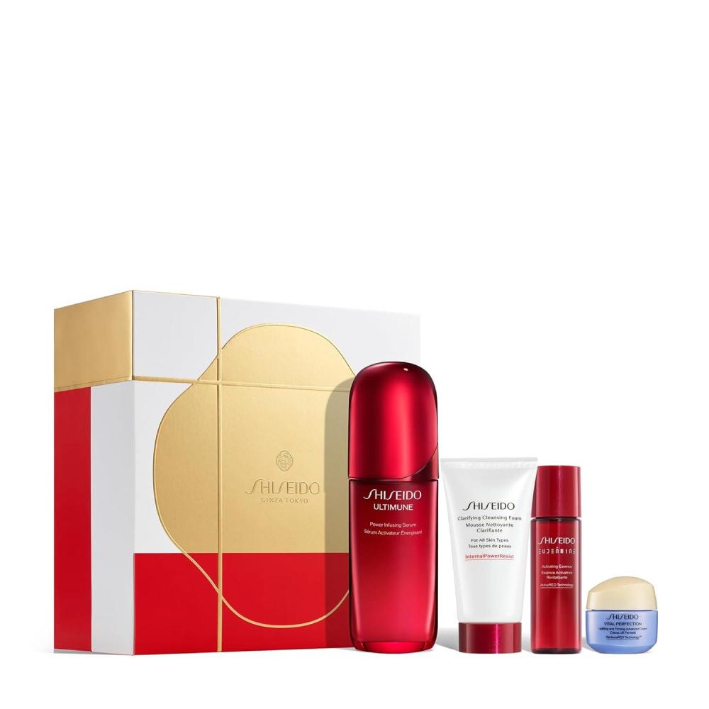 imageShiseido Resilient Radiance Serum Set Clarifying Cleansing Foam 50mL Eudermine Essence 30mL Ultimune Power Infusing Serum 75mL ampamp Vital Perfection Advanced Cream 15mL 223 Value