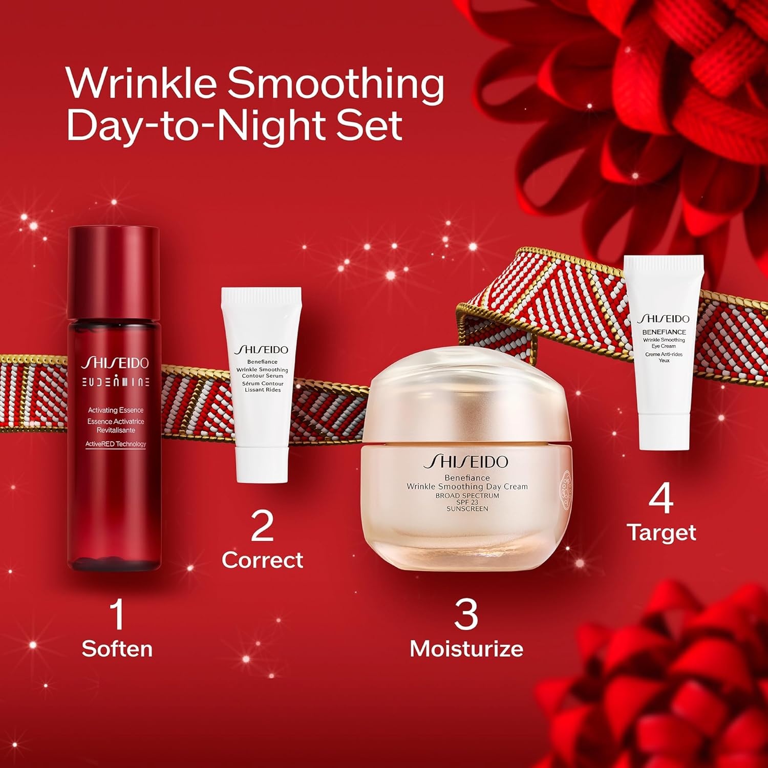 image:imageShiseido Wrinkle Smoothing DaytoNight Set Includes Benefiance Wrinkle Smoothing Day Cream SPF 23 50mL Contour Serum 5mL and Eye Cream 5mL amp Eudermine Activating Essence 30mL 130 Value